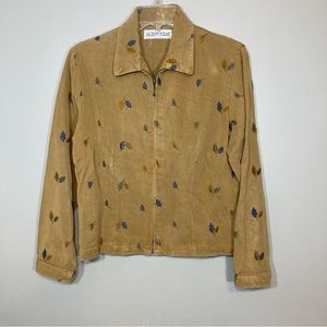 Action Wear USA Women’s Jacket Size S Tan With Embroidered Fall Leaves Full Zip